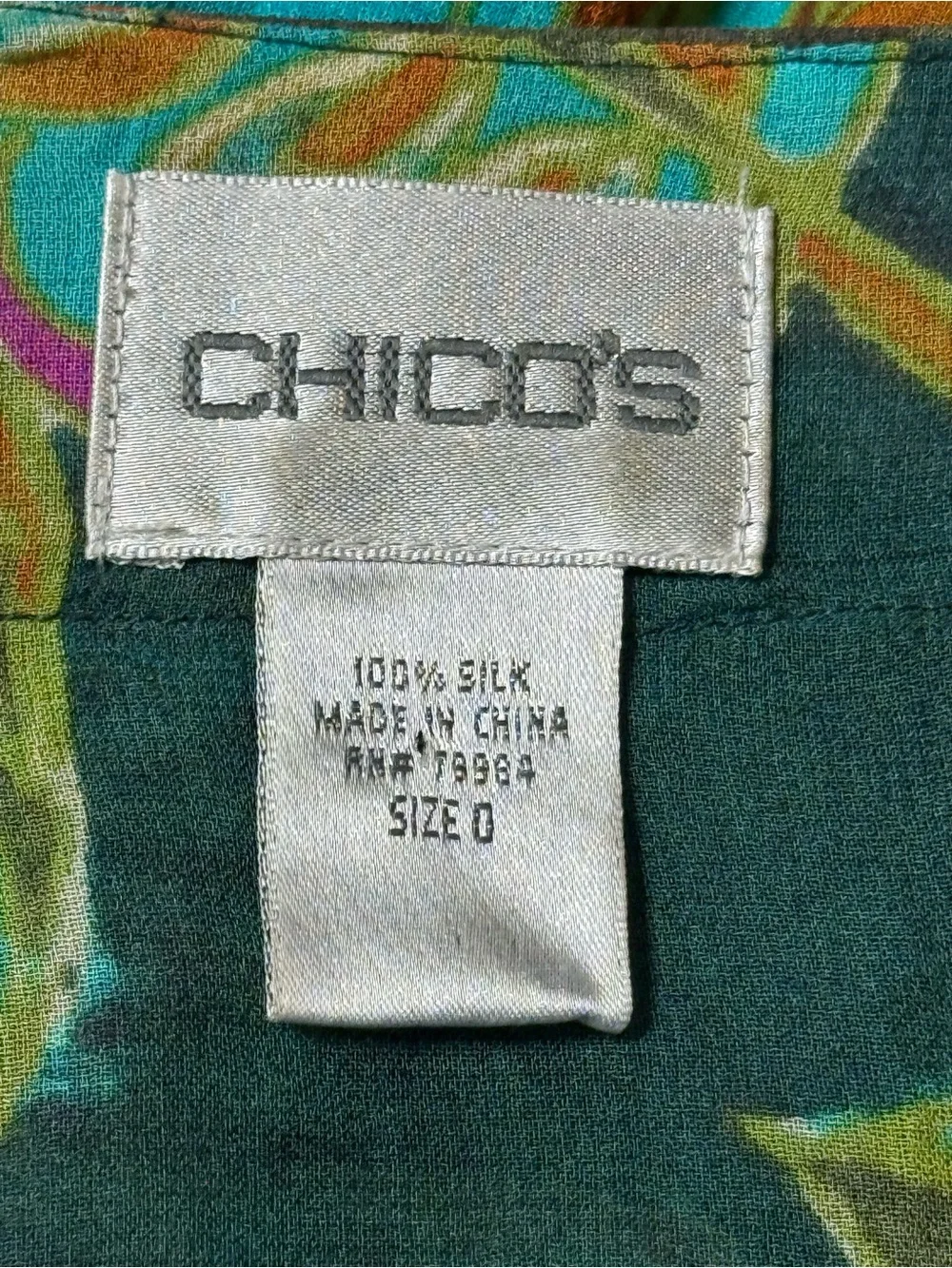 Chico’s 100% Silk Abstract Floral Tunic Top Semi Sheer Jewel Tone US 4 - Picture 11 of 15